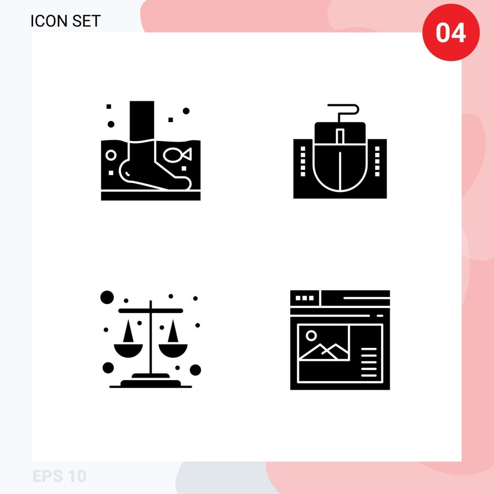 4 conceito de glifo sólido para sites móveis e aplicativos terapia de equilíbrio de peixes balanças de computador elementos de design vetorial editáveis vetor