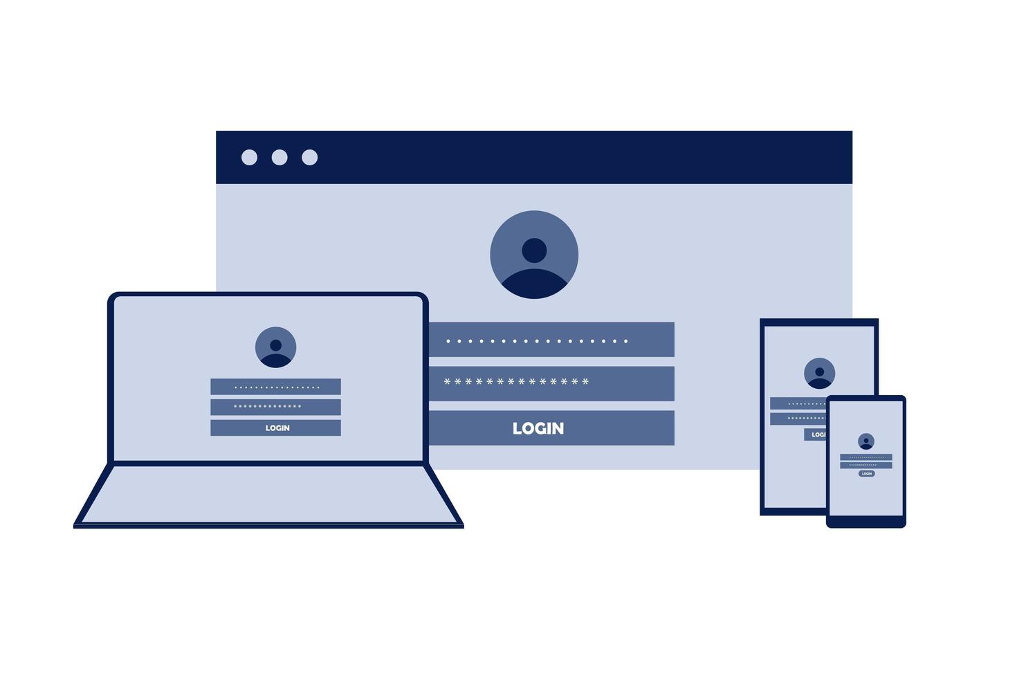 login com design de dispositivos diferentes vetor