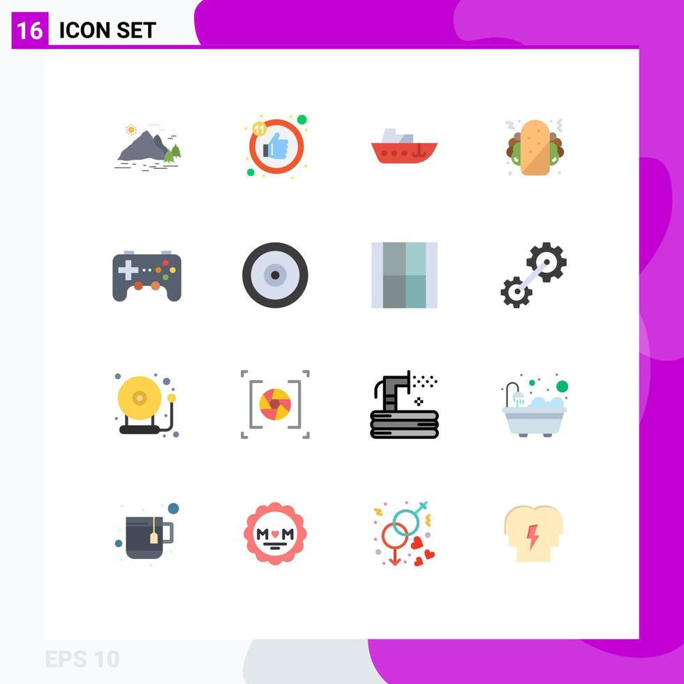 16 ícones criativos, sinais e símbolos modernos de pacote editável de burrito de comida de barco de controlador de jogo de elementos de design de vetores criativos