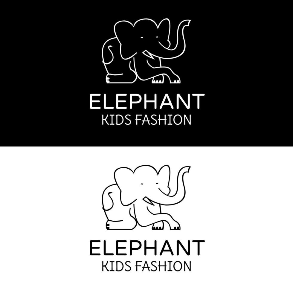 elefante fofo com sorriso no rosto está sentado relaxado para design de logotipo de marca de moda infantil simples vetor