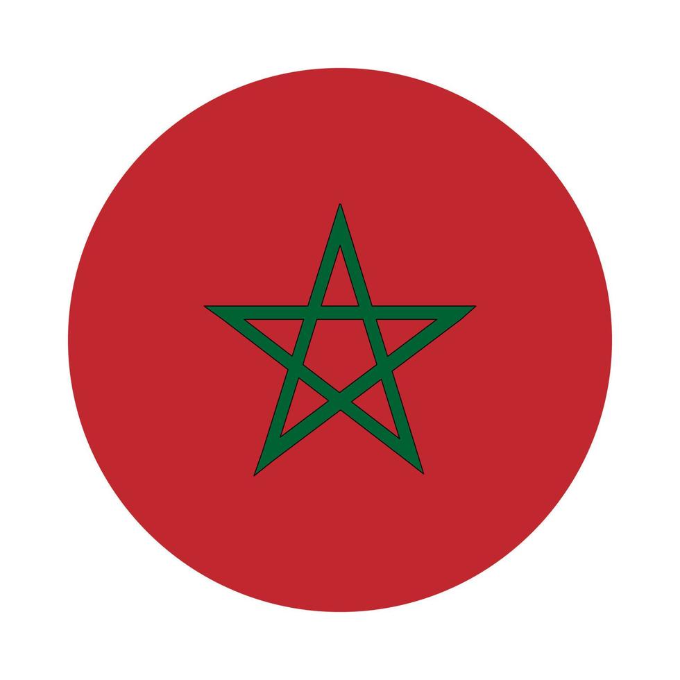 bandeira de marrocos em círculo. é um retângulo vermelho e uma estrela verde de cinco pontas com uma borda preta. vetor
