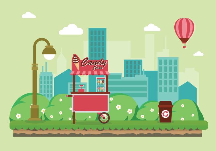 Carrinho de comida Candy Floss na ilustração da cidade vetor