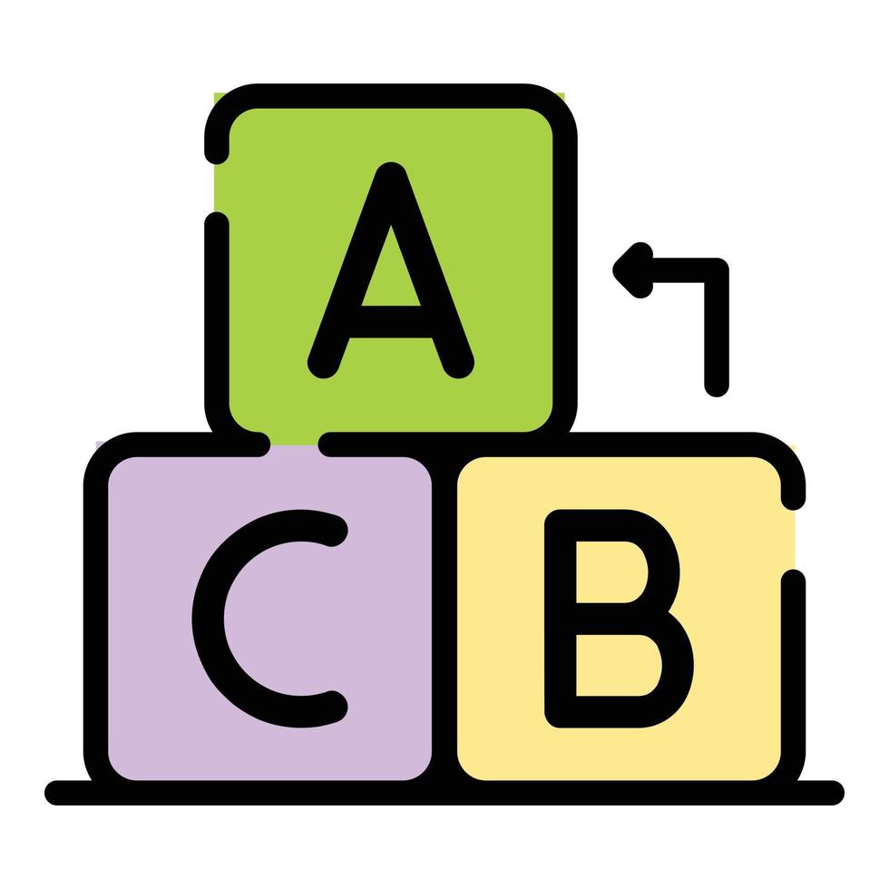 vetor de contorno de cor de ícone de cubos abc