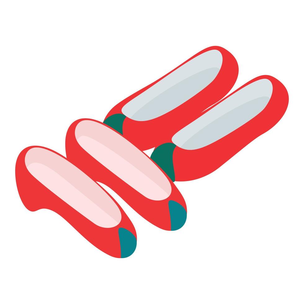 vetor isométrico de ícone de sapatos coreanos. dois pares de sapatos de borracha coreana vermelhos coloridos