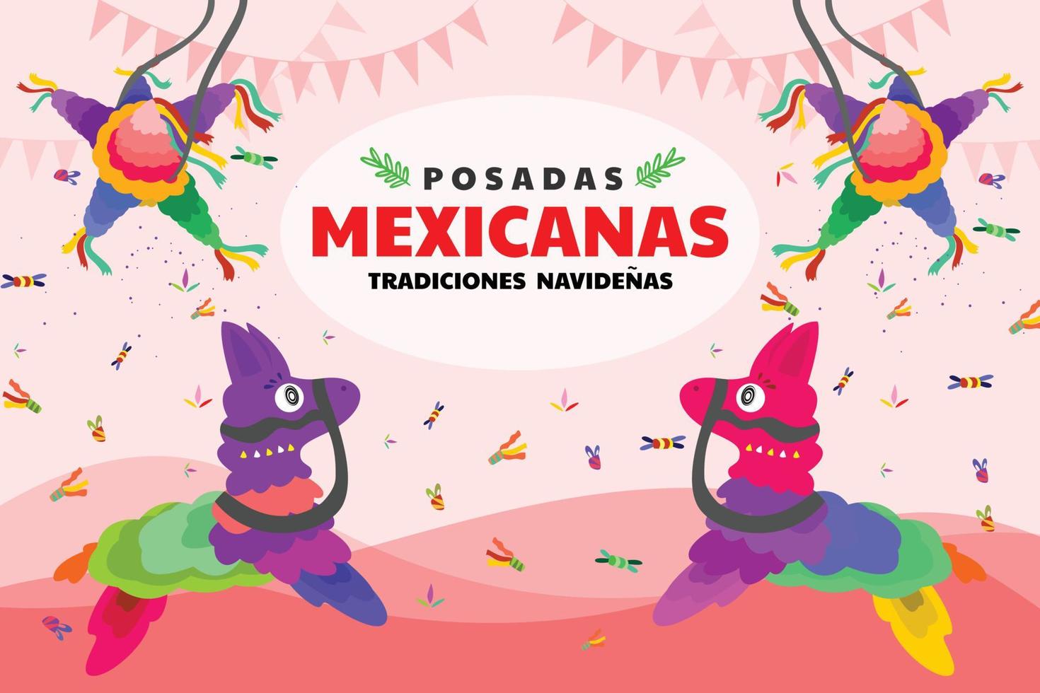 fundo de cavalo fofo e confetes festivos celebram mexicanas posadas vetor