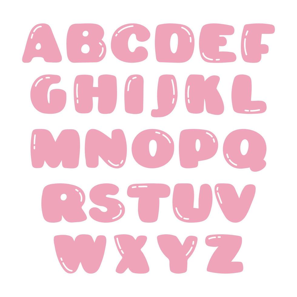 alfabeto de chiclete de desenho rosa isolado ilustração vetorial vetor