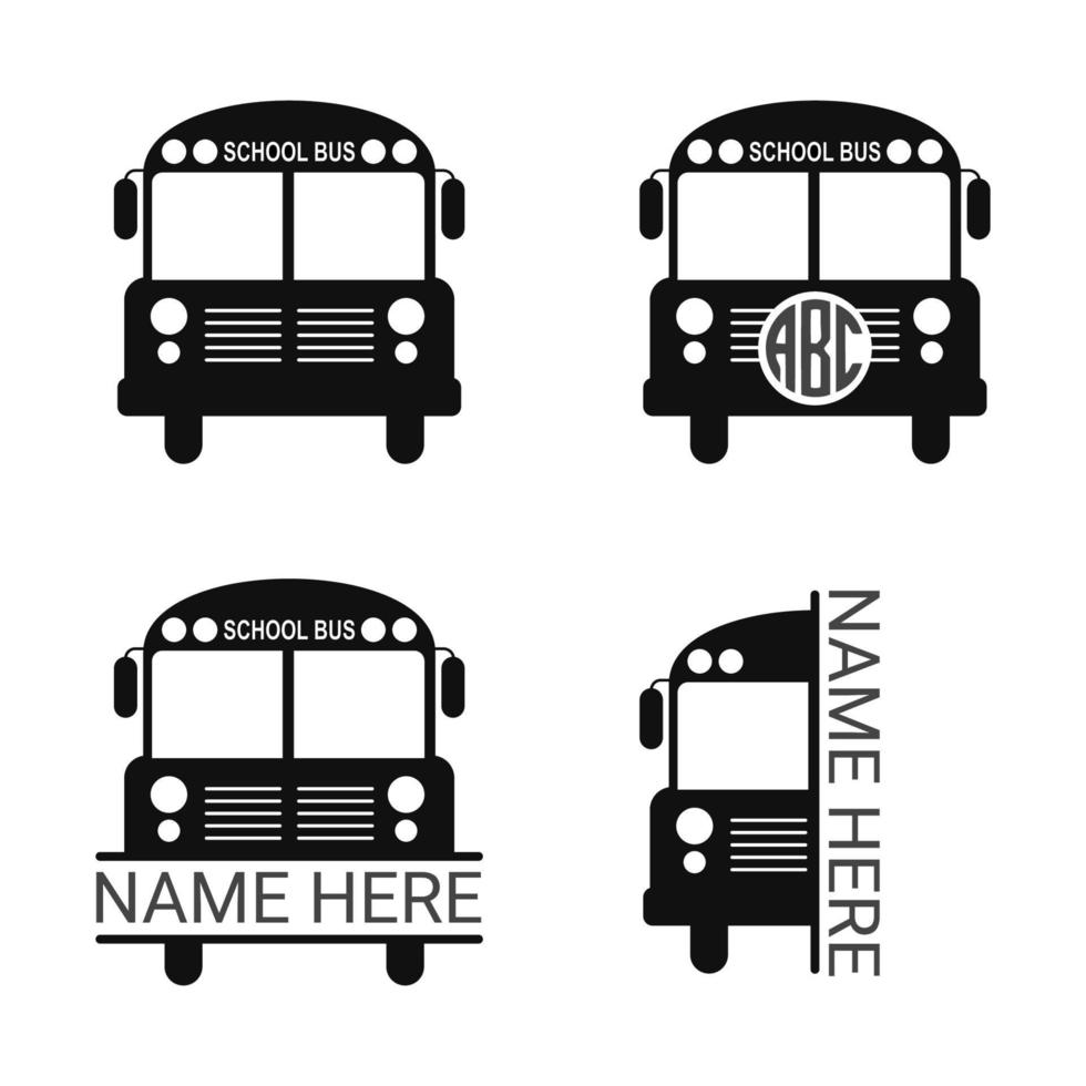 ônibus escolar silhueta monograma quadro ilustração vetorial no fundo branco vetor