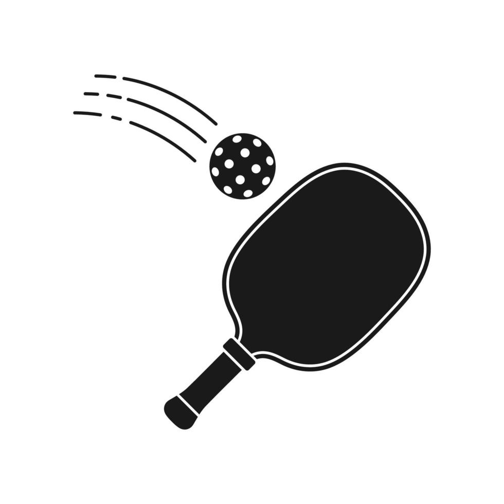 silhueta de pickleball. bater a bola na raquete. ilustração vetorial isolada no fundo branco. vetor