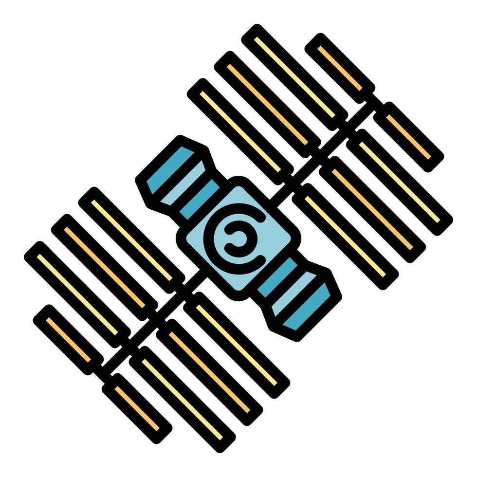 vetor de contorno de cor de ícone de estação espacial de comunicação