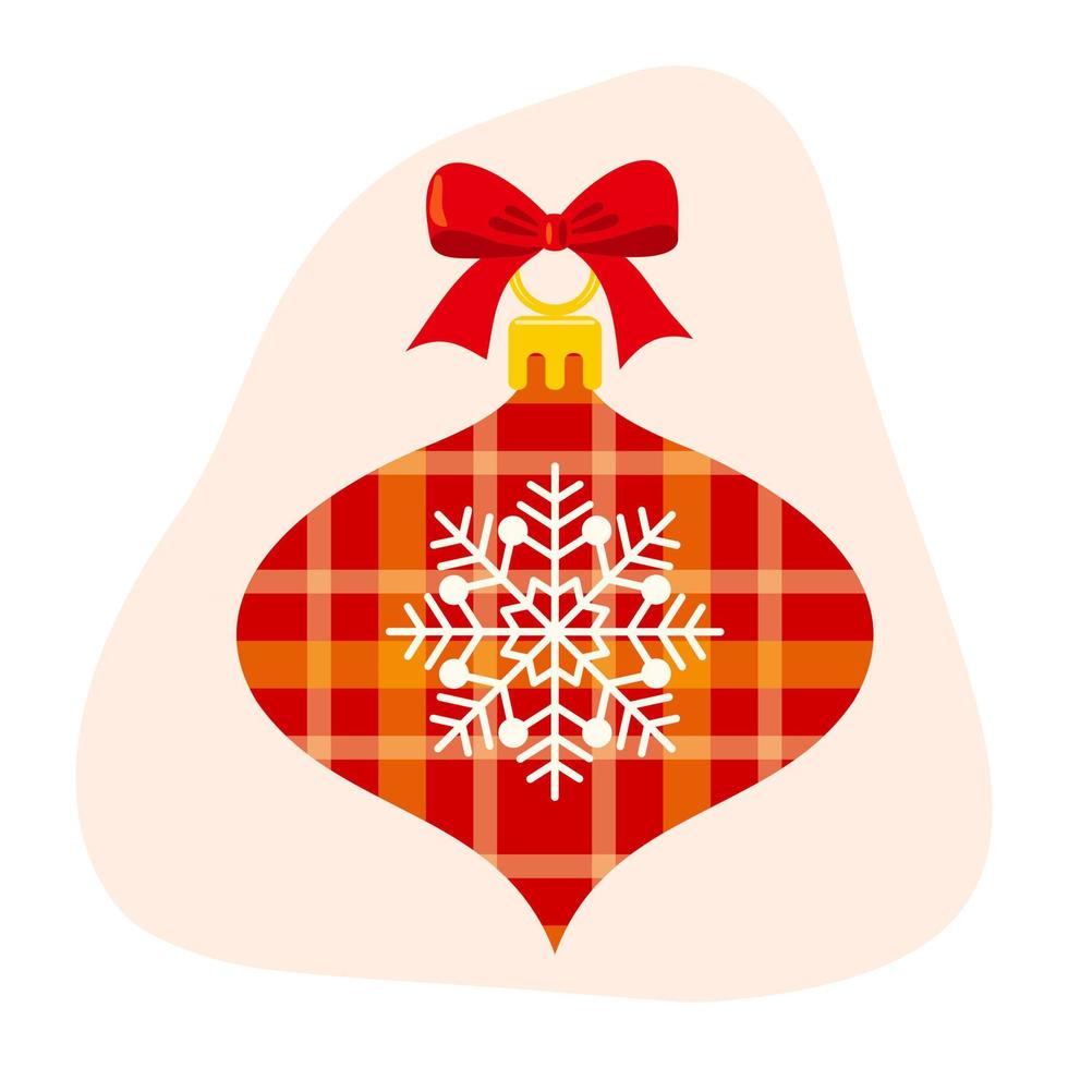 decoração da árvore de natal, elemento de clipart em textura xadrez, fita vermelha e arco. ilustração de férias em fundo isolado para celebração do inverno, natal ou ano novo. vetor