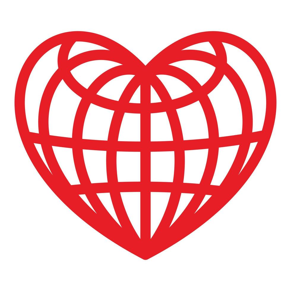 coração do ícone do globo, estilo simples vetor