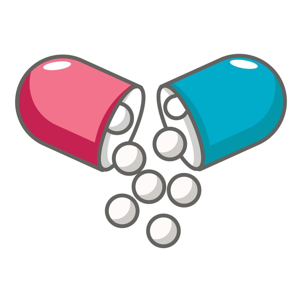 ícone de pílula de cápsula aberta, estilo cartoon vetor