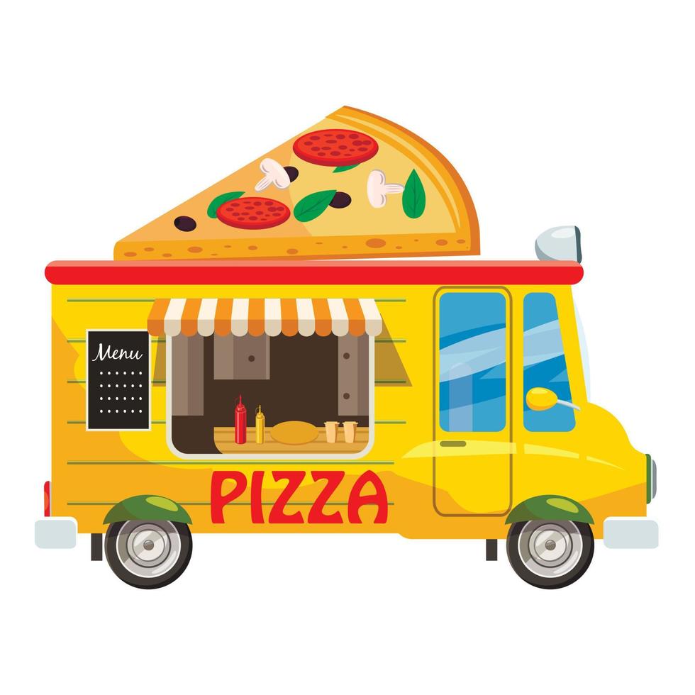 pizza van ícone de lanche móvel, estilo cartoon vetor