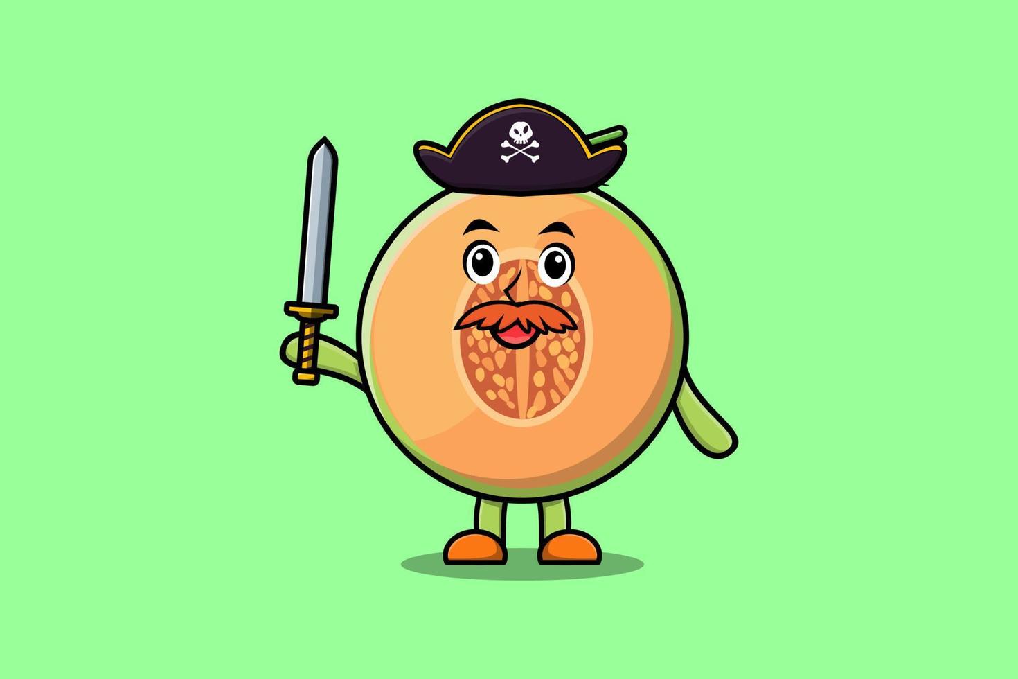 pirata de melão personagem bonito dos desenhos animados segurando a espada vetor