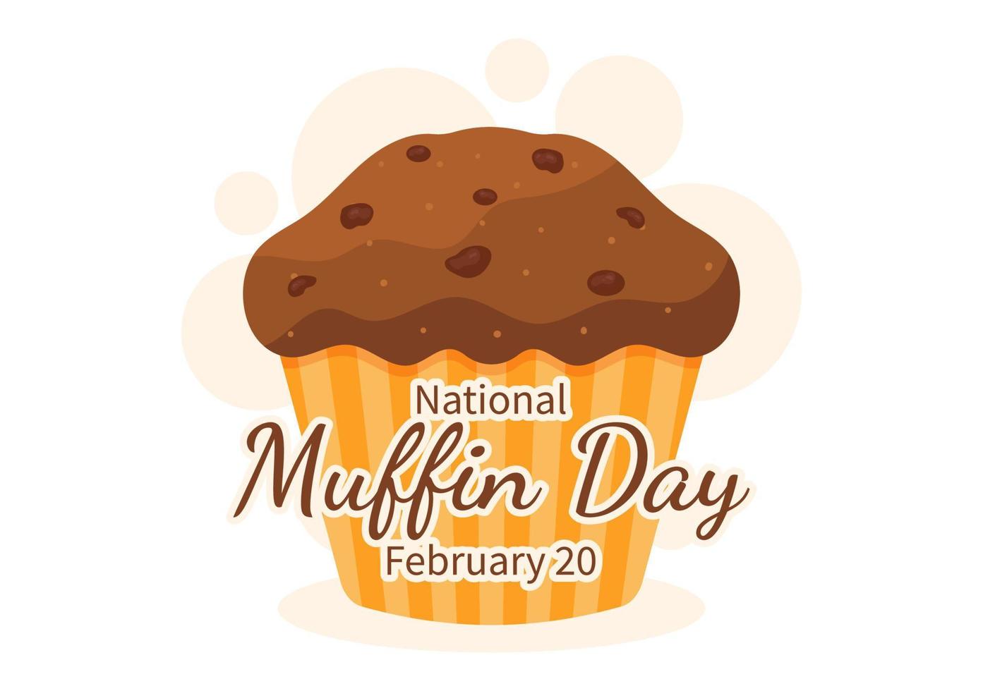 dia nacional do muffin em 20 de fevereiro com bolos clássicos de comida com pedaços de chocolate deliciosos em ilustração de modelo desenhado à mão de desenho animado plano vetor