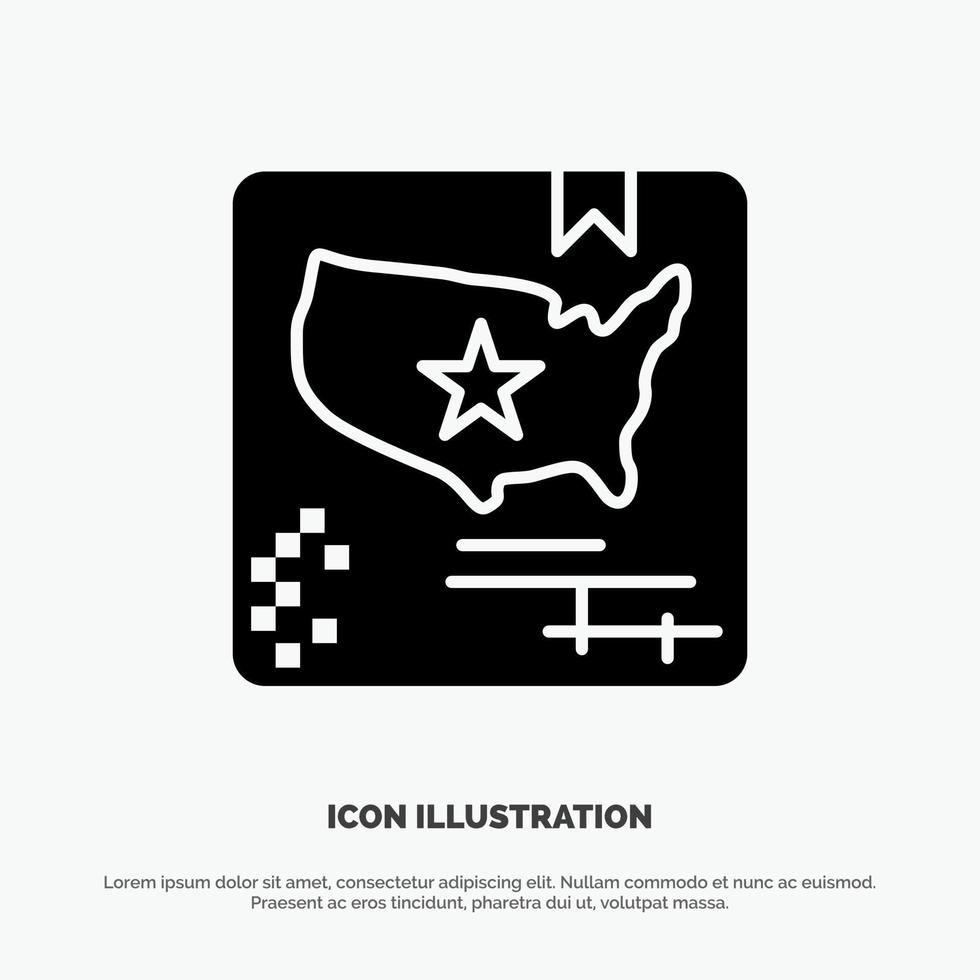 vetor de ícone de glifo sólido do mapa da bandeira americana