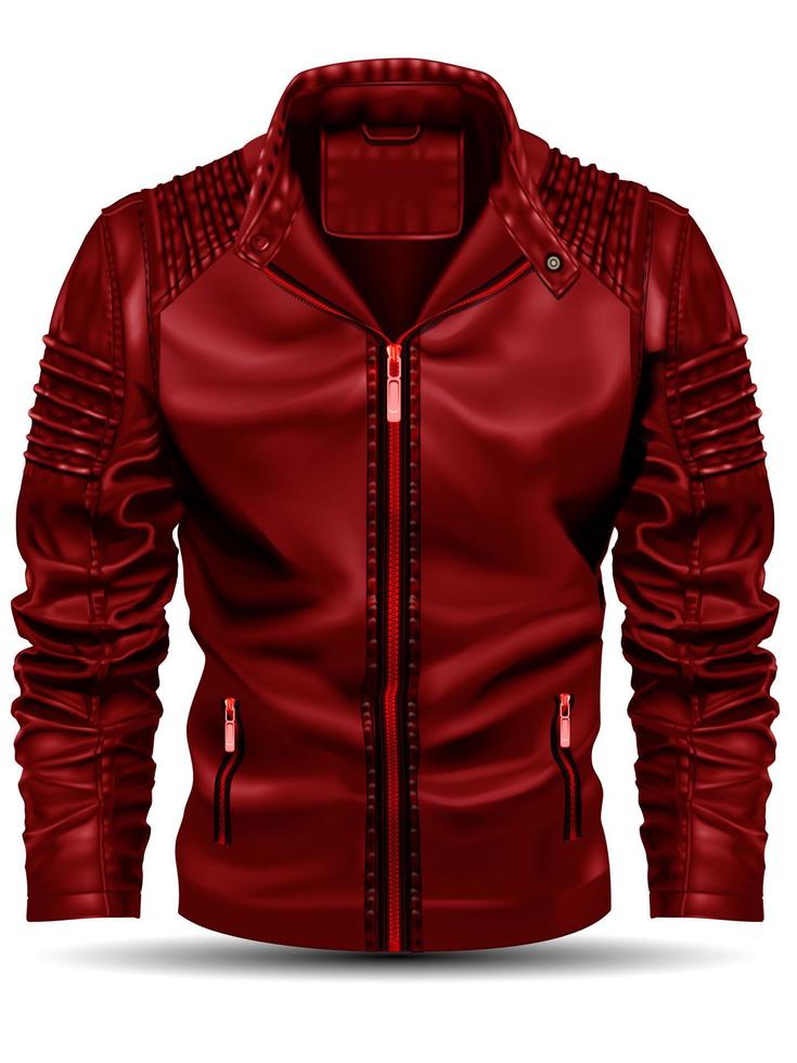 couro de jaqueta vermelha realista para homens em vetor de fundo branco