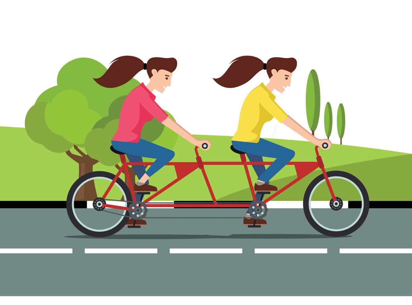 ilustração de andar de bicicleta no parque com a família, na estrada em dia ensolarado. adequado para diagramas, infográficos e outros ativos gráficos vetor