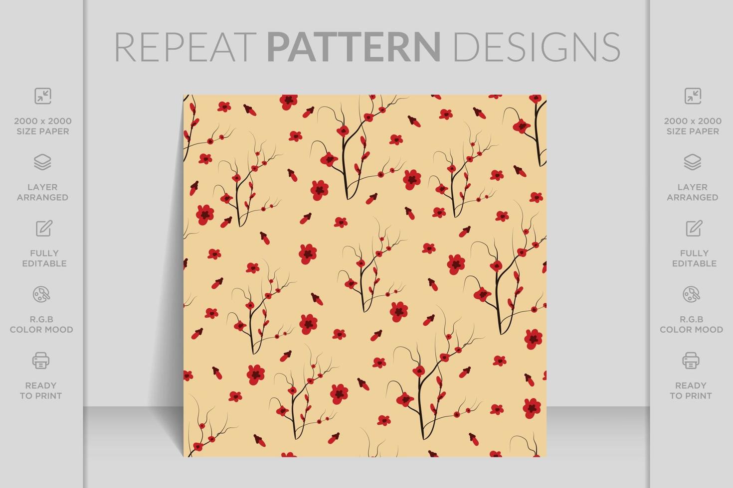 elegante padrão floral sem costura de fundo com galhos de árvores e flores de cor vermelha vetor