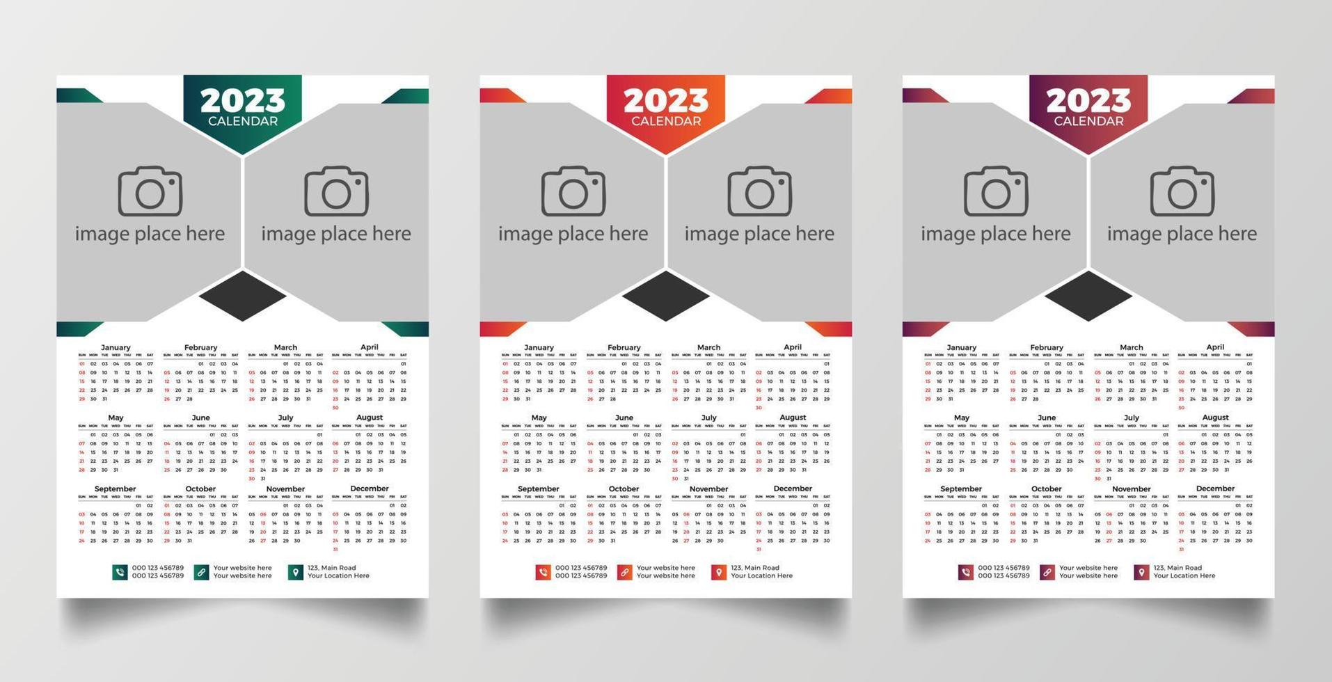 modelo de calendário de parede 2023 pronto para impressão vetor