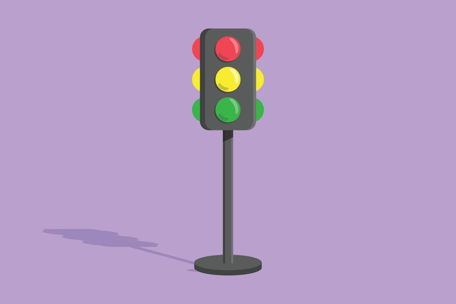 semáforos de desenho de estilo plano de desenho animado com postes para regular a viagem de veículos em cruzamentos de estradas. há luzes vermelhas, amarelas e verdes. transporte de tráfego. ilustração vetorial de design gráfico vetor