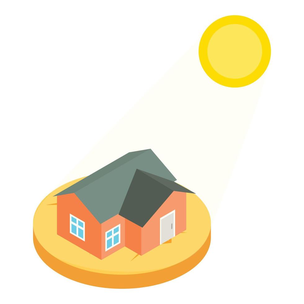 vetor isométrico de ícone de seca. edifício residencial e ícone de sol de verão amarelo