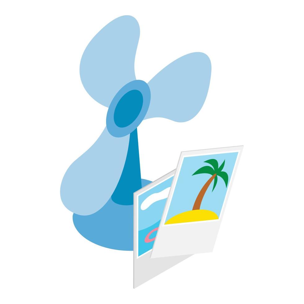 vetor isométrico de ícone de férias marinhas. ventilador de mesa azul e verão colorido photo