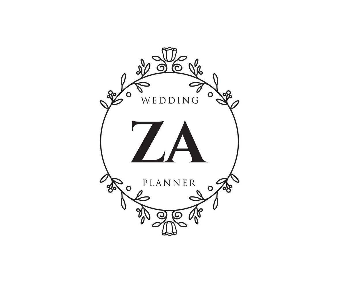 coleção de logotipos de monograma de casamento de letras iniciais za, modelos modernos minimalistas e florais desenhados à mão para cartões de convite, salve a data, identidade elegante para restaurante, boutique, café em vetor