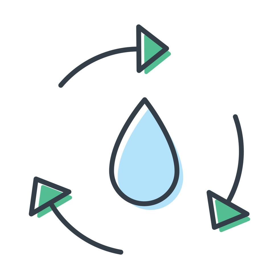 ícone de vetor de sinal de gota e seta. circulação e ciclo da água na natureza.