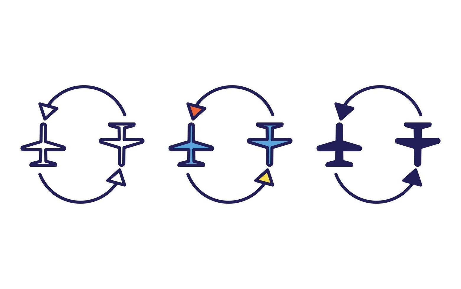 viagem de voo, linha de rotações e ícone de glifo, ilustração vetorial vetor