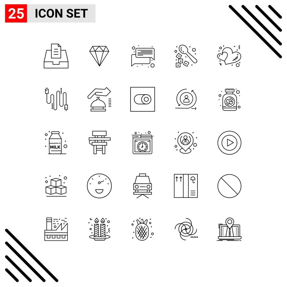 conjunto de 25 sinais de símbolos de ícones de interface do usuário modernos para colher de conversa de coração de amor elementos de design de vetores editáveis de café