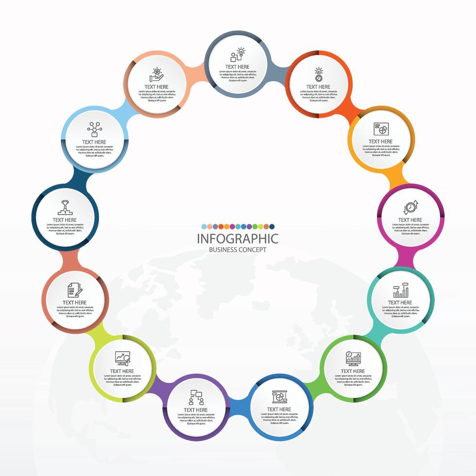 modelo de infográfico de círculo básico com 13 etapas. vetor