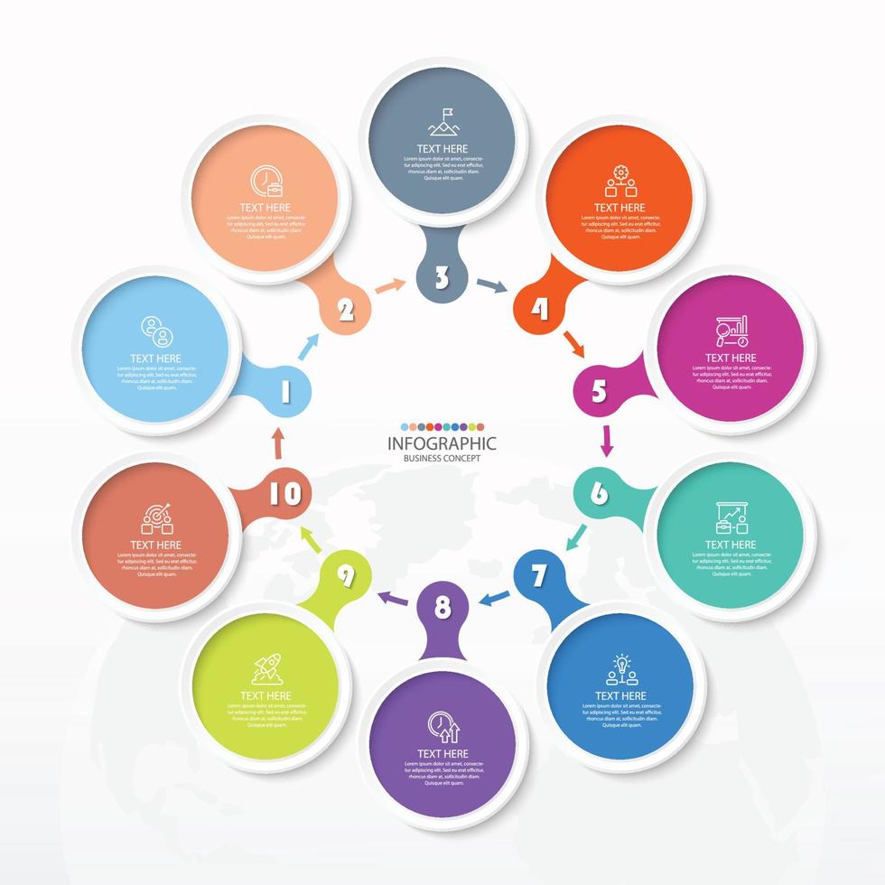 modelo de infográfico de círculo básico com 10 etapas, processo ou opções. vetor