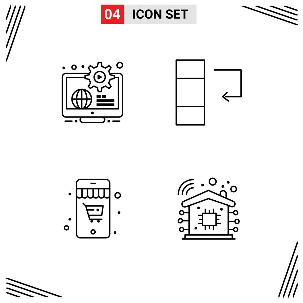 pacote de interface de usuário de 4 cores planas básicas de linhas preenchidas de dados de educação de compras globais elementos de design de vetores editáveis inteligentes