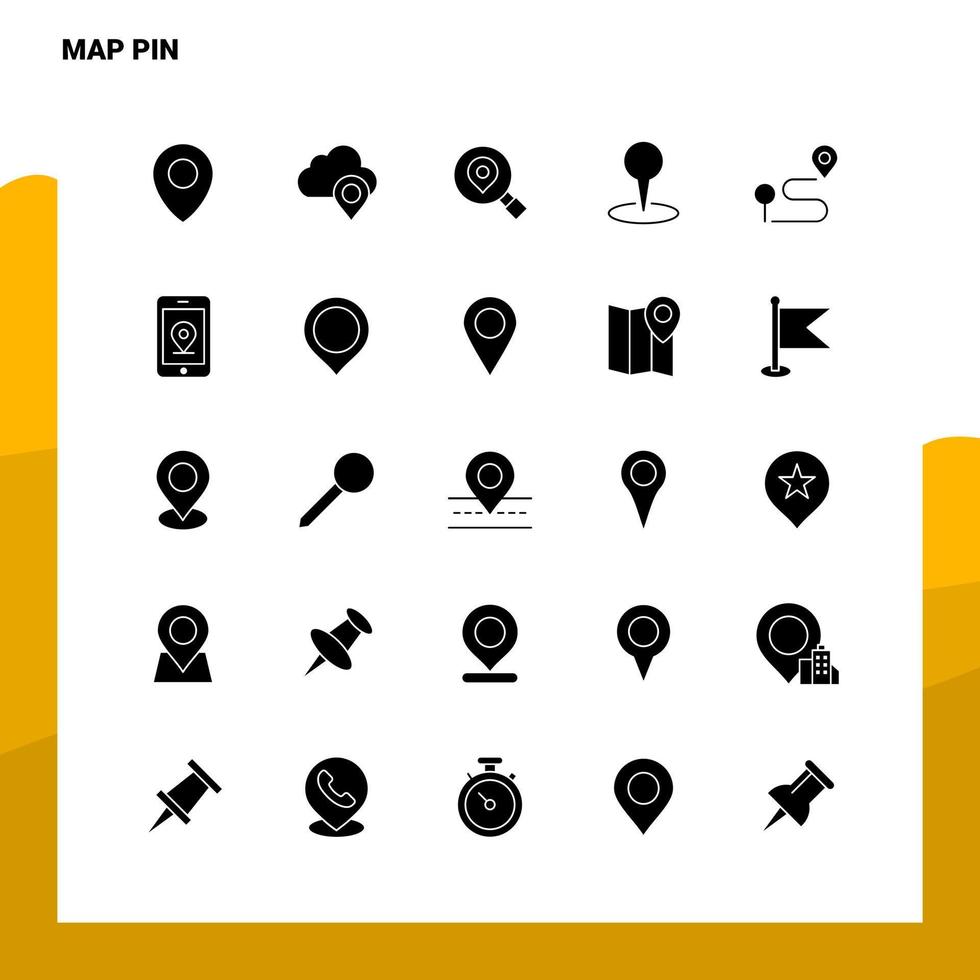 Conjunto de ícones de pinos de 25 mapas modelo de ilustração vetorial de ícone de glifo sólido para web e ideias móveis para empresa de negócios vetor