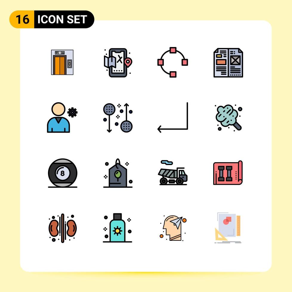 16 interface do usuário pacote de linhas preenchidas com cores planas de sinais e símbolos modernos de controles do usuário caminho mídia editorial elementos de design de vetores criativos editáveis