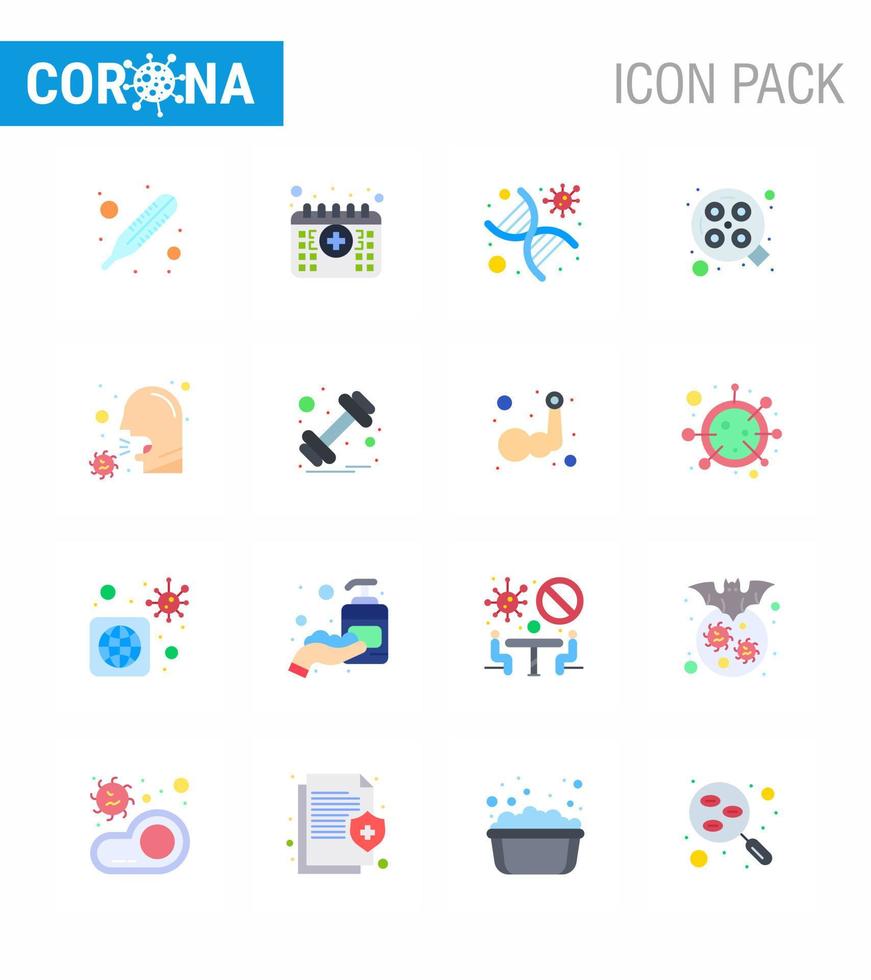 conjunto de ícones de cor plana de 16 cores planas de proteção de coronavírus covid19, como elementos de design de vetor de doença de vírus de luz viral de cirurgia 2019nov