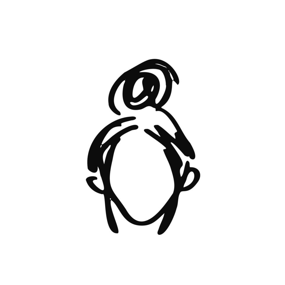 cabeça feminina com um coque desgrenhado na cabeça - no estilo doodle - desenho vetorial desenhado à mão. penteado em casa conceito, mulher de cabelo despenteado vetor