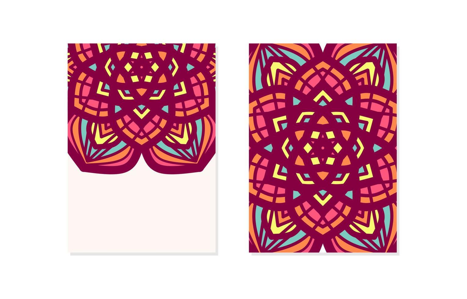 cartão de mandala padrão floral com ilustração vetorial de espaço vazio. cartões de férias de mandalas meio vazios. layout de design oriental. motivos islâmicos, árabes, indianos e otomanos. primeira página e última página. vetor