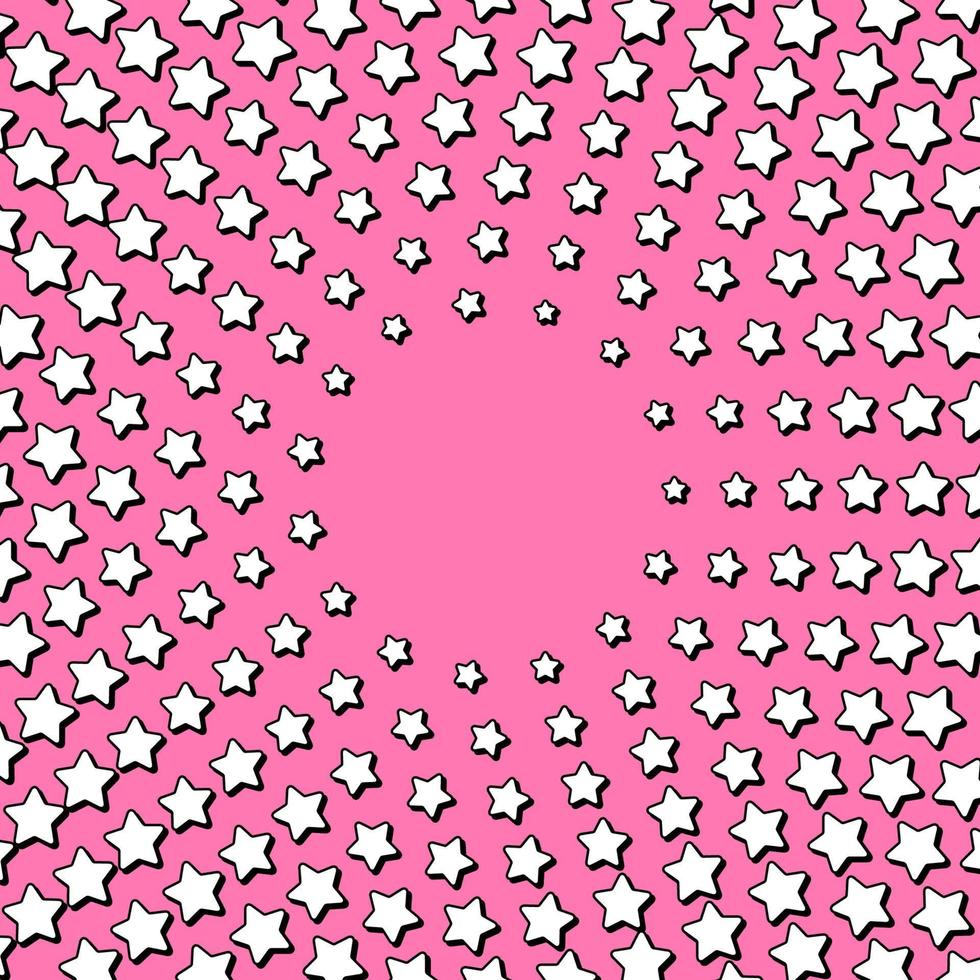 moldura rosa feita de círculos concêntricos de estrelas brancas kawaii vetor