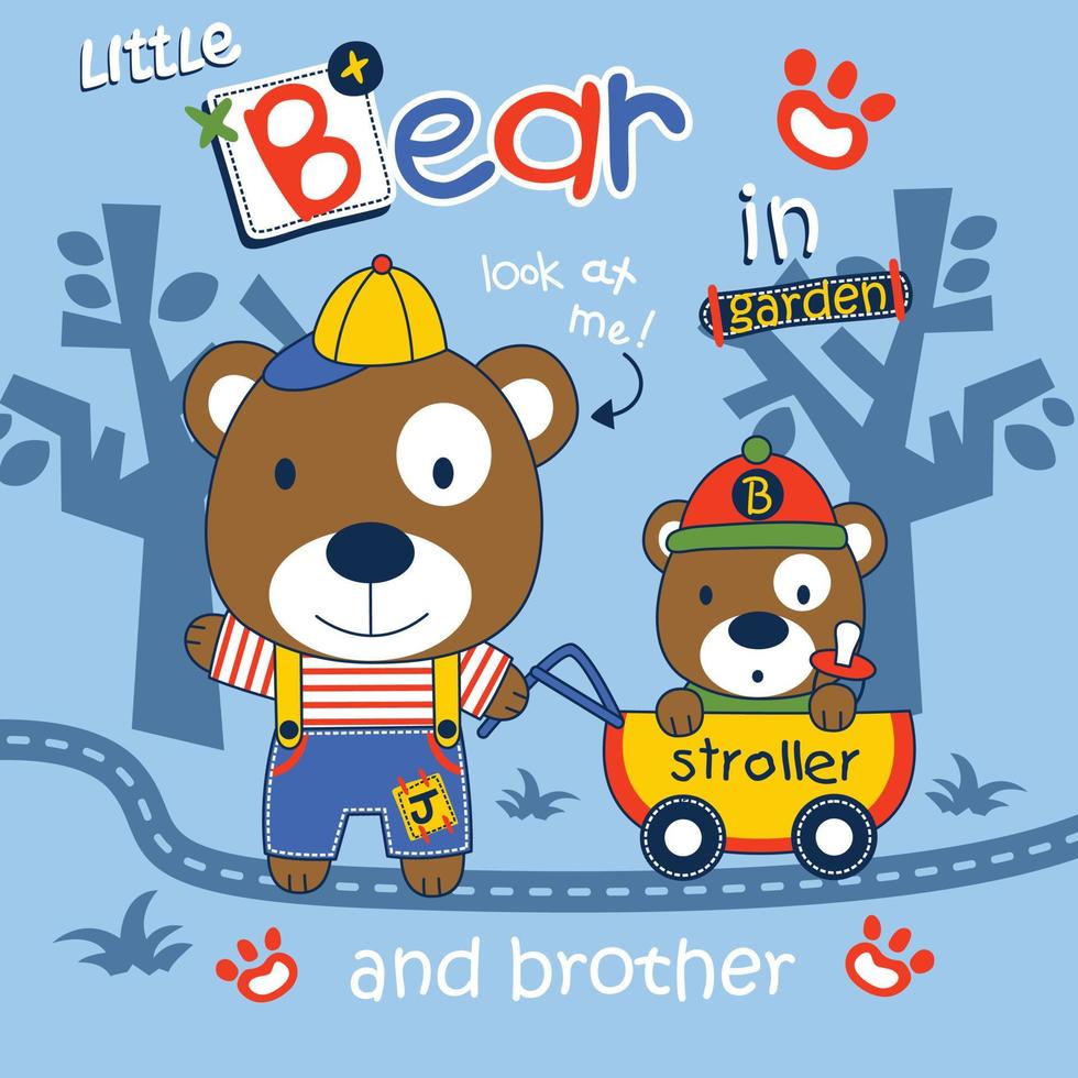 urso e irmão no desenho animado animal engraçado do jardim, ilustração vetorial vetor