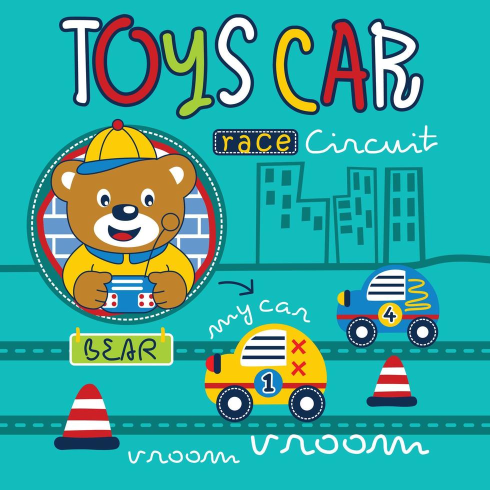 urso e brinquedos carro desenho animado animal engraçado, ilustração vetorial vetor