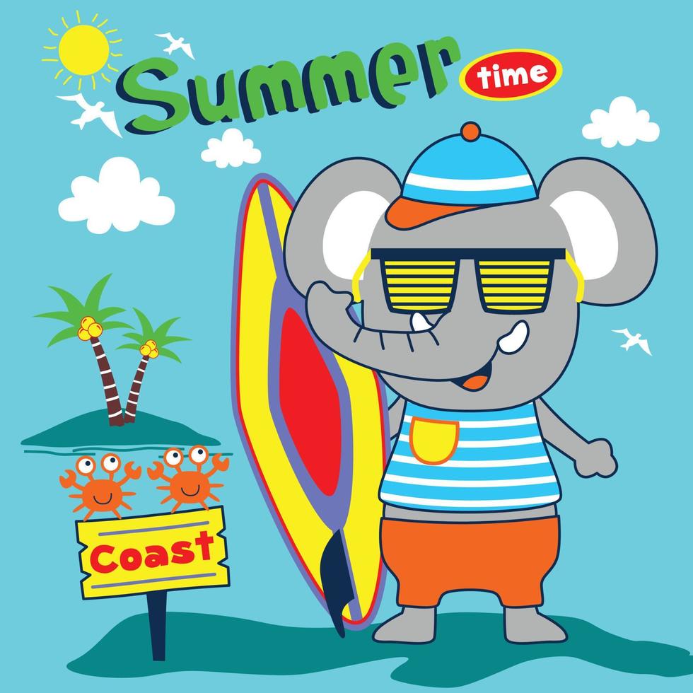 férias de verão na praia desenho animado animal engraçado, ilustração vetorial vetor