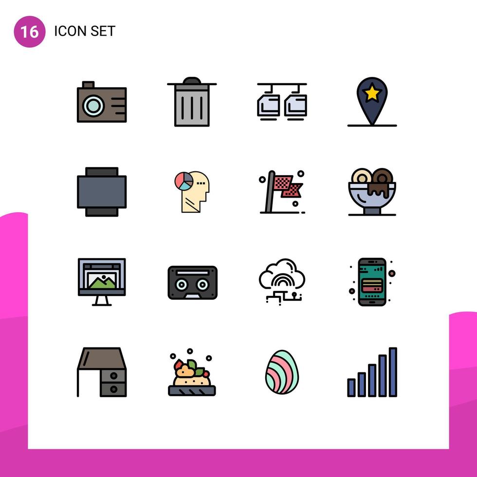 16 interface do usuário pacote de linha cheia de cores planas de sinais modernos e símbolos de transporte de gráfico mental girar elementos de design de vetores criativos editáveis