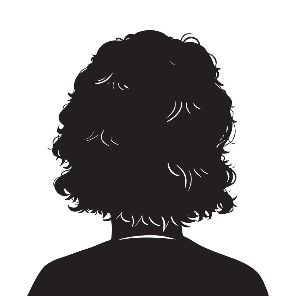 pessoa com cabelo encaracolado de comprimento médio por trás da ilustração em vetor silhueta dos desenhos animados isolada no fundo branco