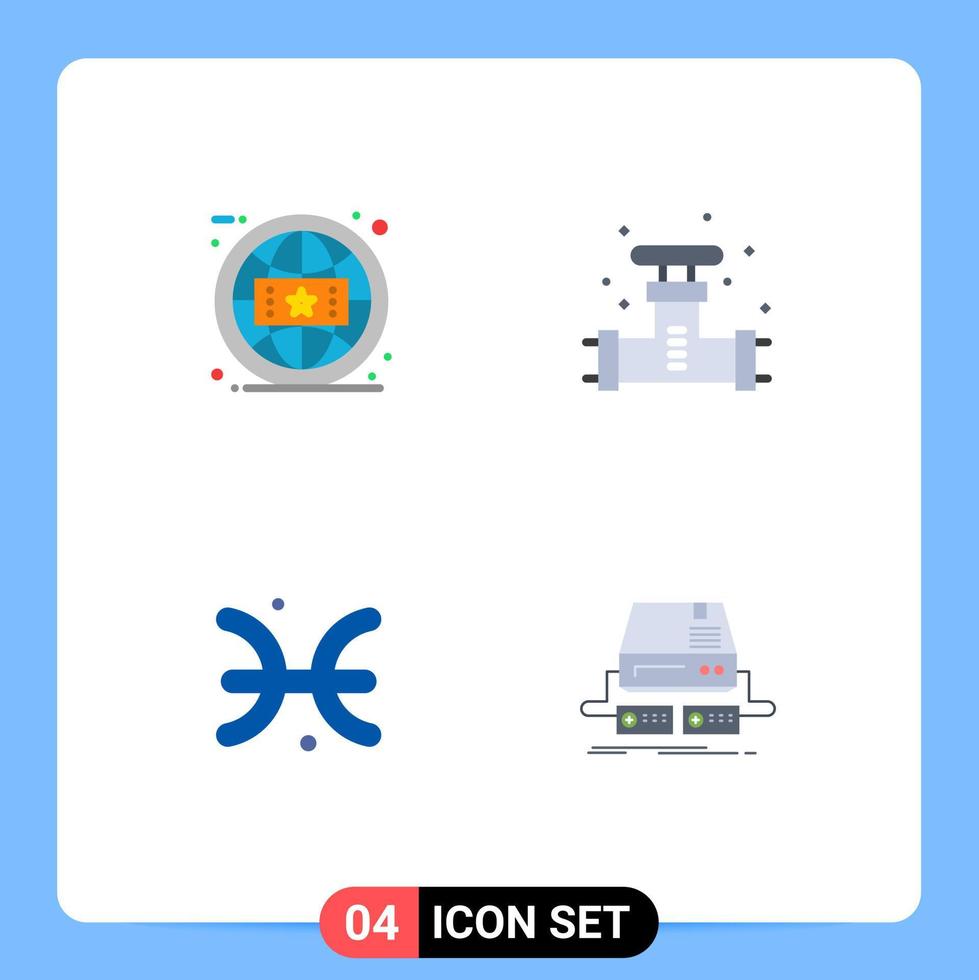 conjunto de 4 pacotes de ícones planos comerciais para astrologia de marca encanamento on-line peixes elementos de design de vetores editáveis