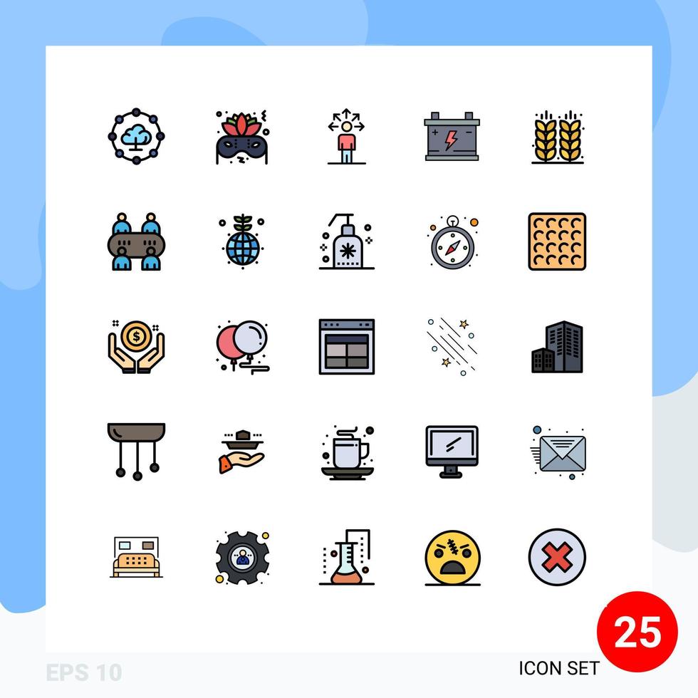 conjunto de cores planas de linha cheia de interface móvel de 25 pictogramas de conexão de fazenda de campo elementos de design de vetores editáveis de poder de agricultura