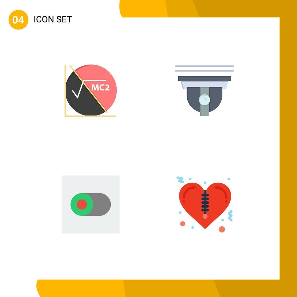 conjunto de ícones planos de interface móvel de 4 pictogramas de matemática interruptor educação elementos de design de vetores editáveis de coração seguro