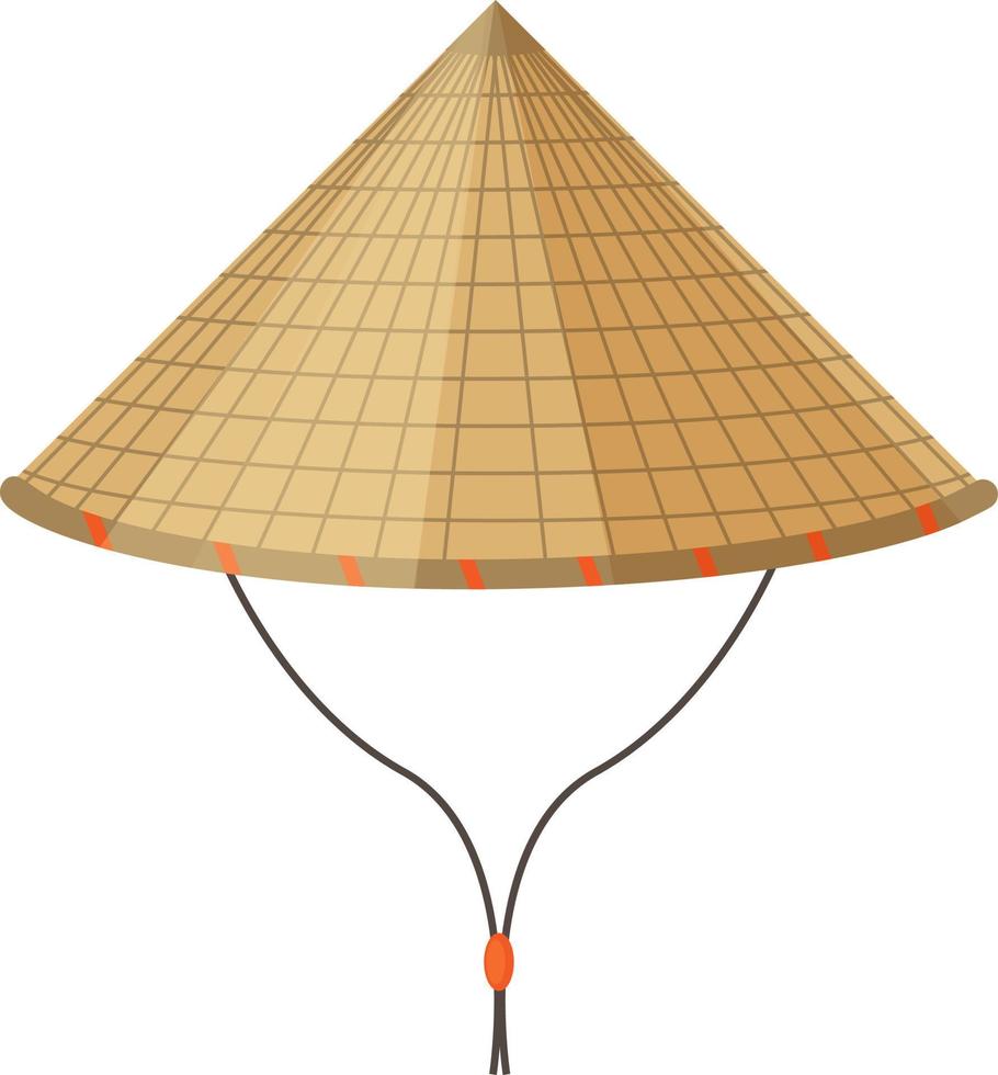 tradicional asiático cônico não-la hat.it é comumente usado no leste, sul e sudeste da ásia, china e vietnã para proteção contra o sol e a chuva. ilustração vetorial isolada no fundo branco. vetor