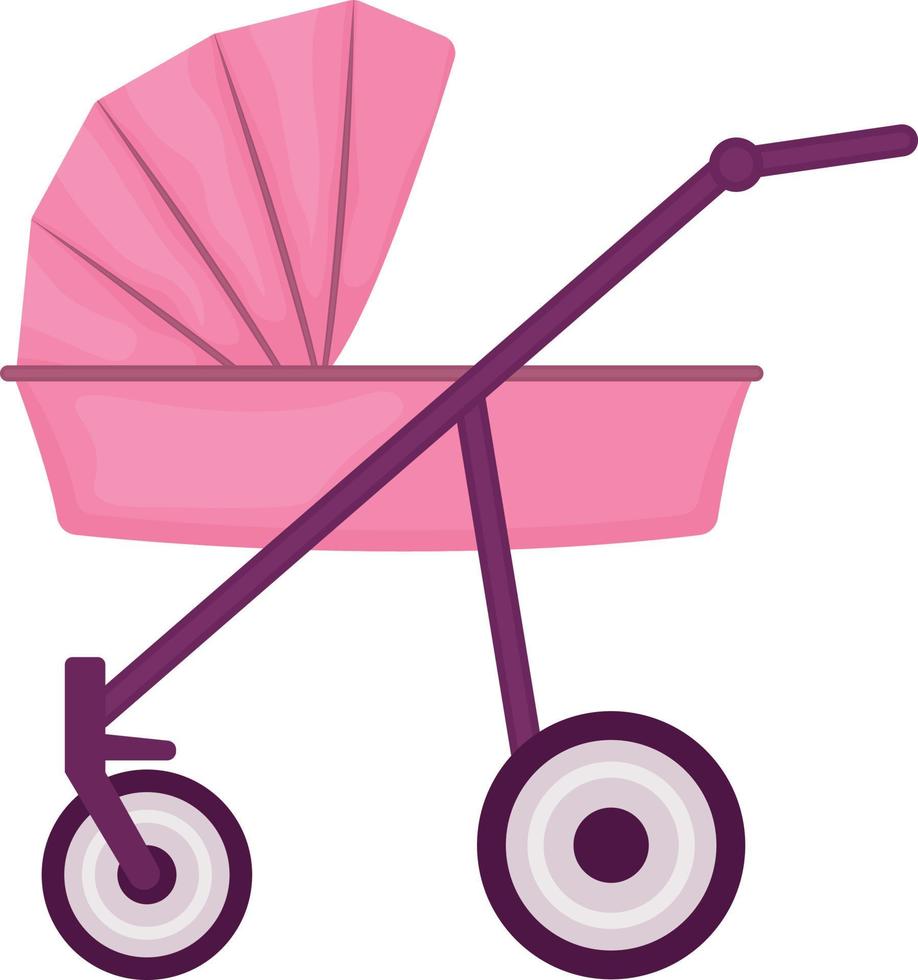 um carrinho de bebê estilo desenho animado. carrinho rosa para transportar bebês. ilustração vetorial isolada em um fundo branco vetor